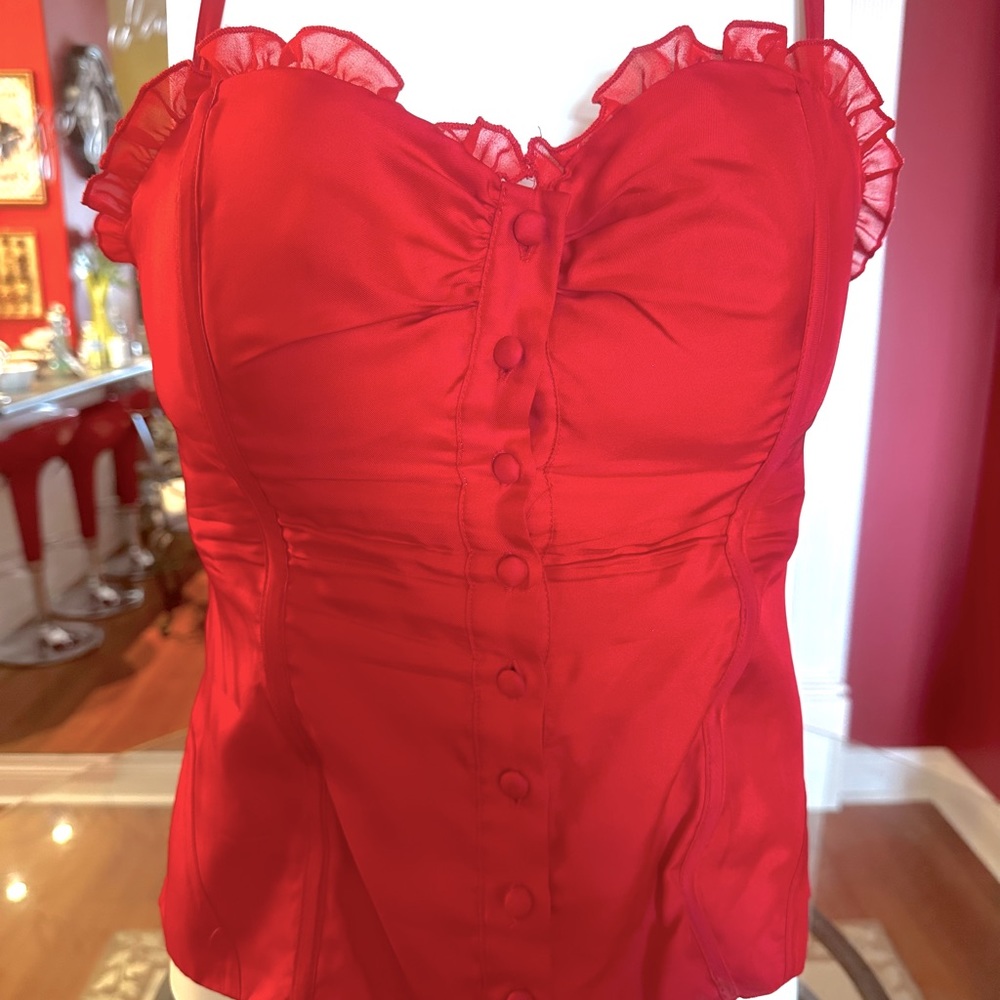 BEBE 100% SILK RED BUSTIER